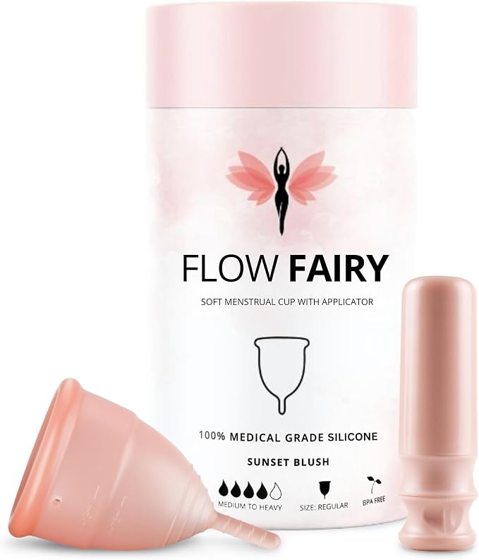 Menstrual Cup with Applicator – Reusable 100% Medical-Grade Silicone Period Cup for Beginners – Leak-Free, Eco-Friendly, BPA & Latex Free, Up to 12-Hour Protection (Regular)
