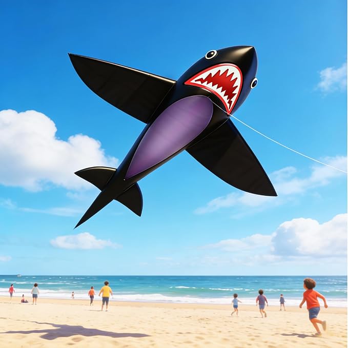 HENGDA KITE for Kids Lifelike Black Shark Kite Single Line Kite Flying for Children Kids Outdoor Toys Beach Park Playing