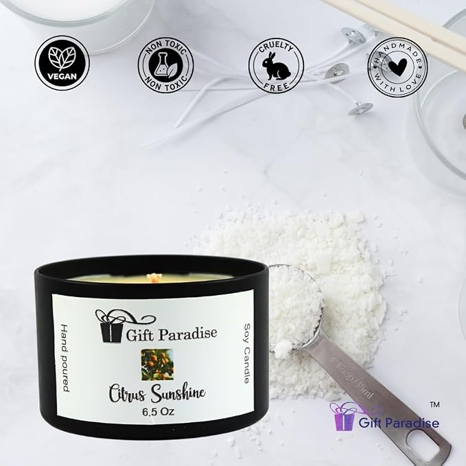 Citrus Sunshine Scented Soy Candle – Non-Toxic, Cotton Wick, Long-Lasting Clean Burn – Fresh Citrus Aroma – Natural Home Fragrance – Gift-Ready Jar – 6.5 oz