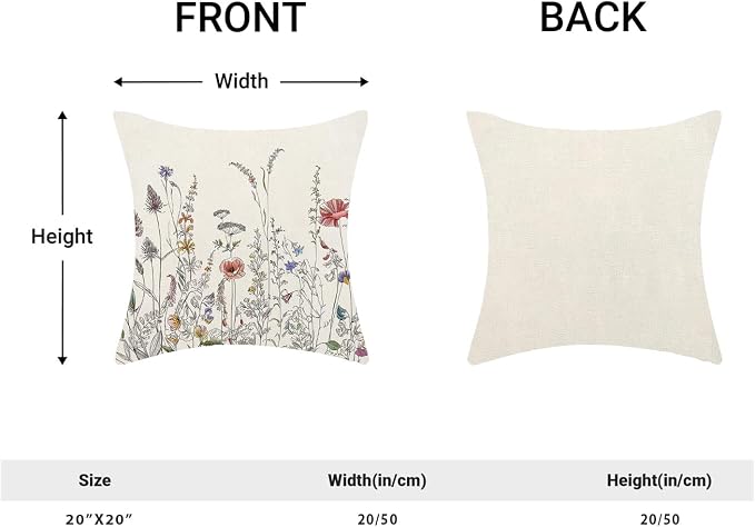 AEIOAE Spring Pillow Covers 20x20 Inch Set of 2, Black Wild Flower Throw Pillows Case,Colorful Seasonal Floral Plant Outdoor Decorative Farmhouse Decor Cushion Covers for Home Sofa Bed Couch