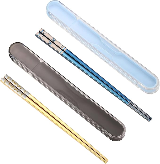 Portable Chopsticks,Stainless Steel Chopsticks Dragon/Blue Eagle, 2 Pairs | Year of the Dragon Gifts, Reusable Metal 18/8 Stainless Steel, Titanium Plated, For School,Home,Office,Bento Box