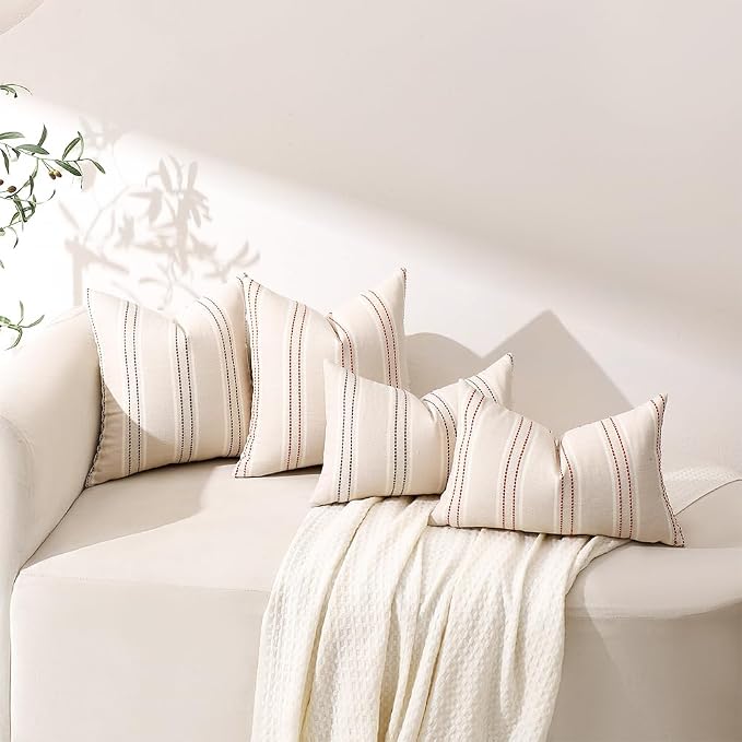 Hckot Fall Rust Terracotta Throw Pillow Covers 20x20 Set of 2 Stripe Pillow | Farmhouse Decorative Pillow Covers Square Cushion Covers for Sofa Couch Bed Living Room Modern Home Decor