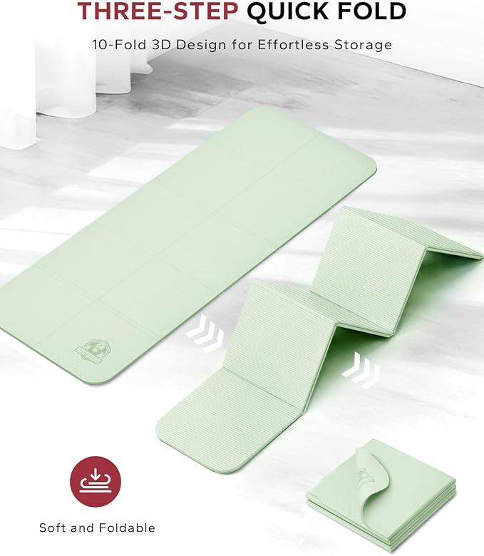 HAPBEAR Foldable Yoga Mat - 72"x24"x0.24" (6mm), Non-Slip TPE Exercise Mat for Home Workout, Yoga, Pilates,Stretching, & Travel, Durable & Eco-Friendly, Includes Carry Bag