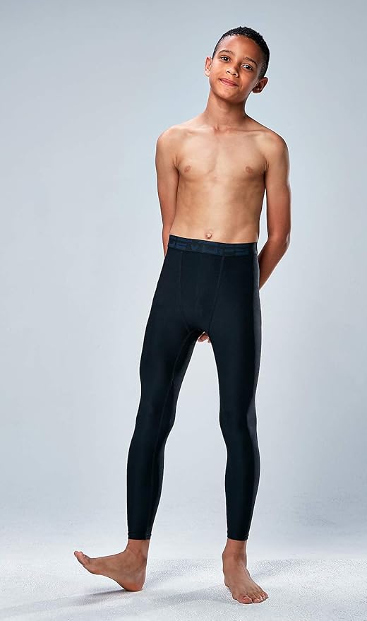 DEVOPS 2 Pack Youth & Boys Thermal Compression Baselayer Sport Tights Fleece Lined Pants & Long Sleeve Top