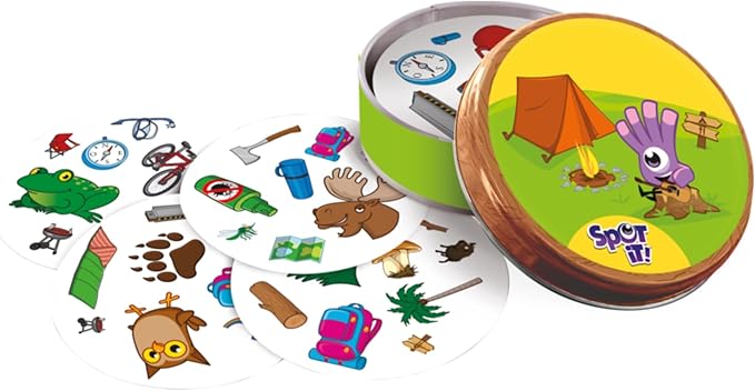 Asmodee Spot It! Camping Card Game (2024 Refresh) - Eco-Blister Edition, 5-in-1 Visual Perception Game for Quick Reflexes and Family Fun, Ages 6+, 2-8 Players, 10 Minute Playtime