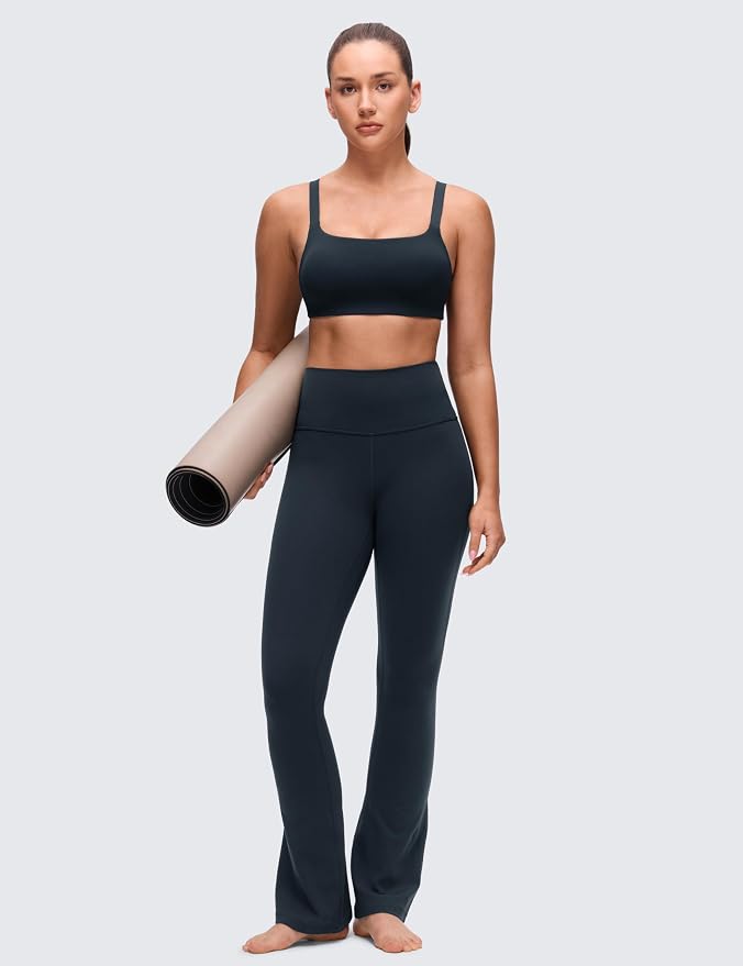 CRZ YOGA Butterluxe Adjustable Wide Strap Sports Bras for Women - Square Back Padded Scoop Neck Yoga Top
