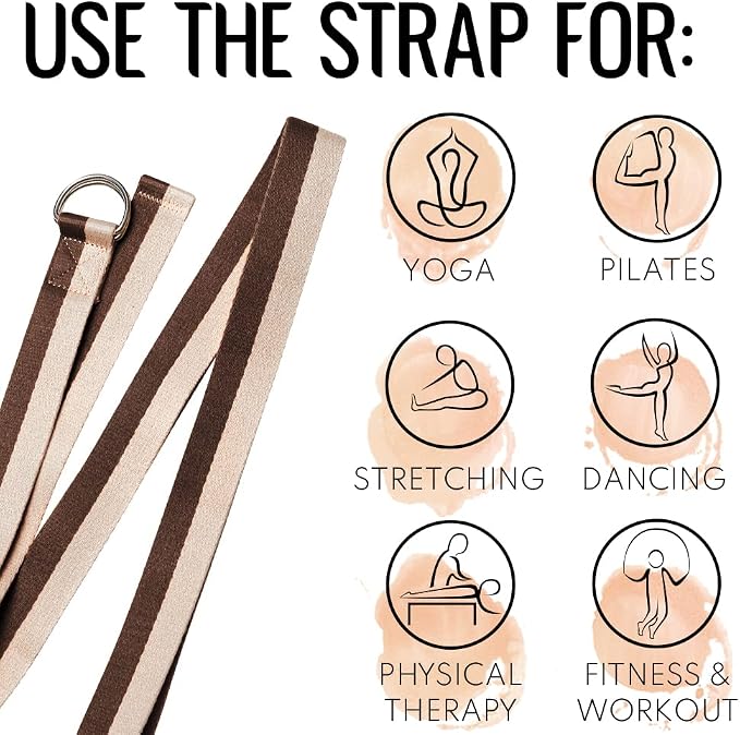 TECEUM Yoga Strap & Mat Strap – 2 IN 1 – Cotton – 6 ft 8 ft 10 ft (30+ colors) – Adjustable Non-Slip Belt for Yoga, Pilates, Stretching, Physical Therapy, Fitness & Home Workout – For Carrying Mats