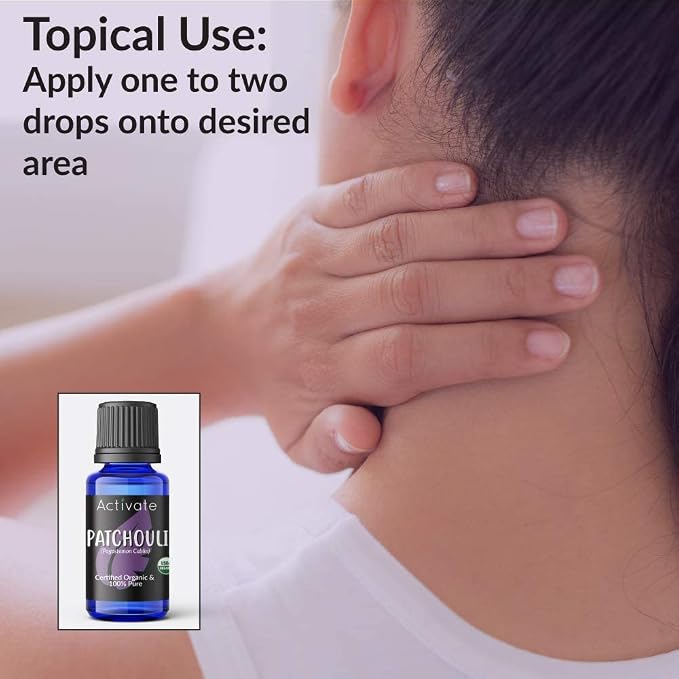 Activate Patchouli Organic Essential Oil 100% Pure, USDA Certified Organic, Premium Grade, Undiluted, Natural, Aromatherapy & Diffuser Use 10ml