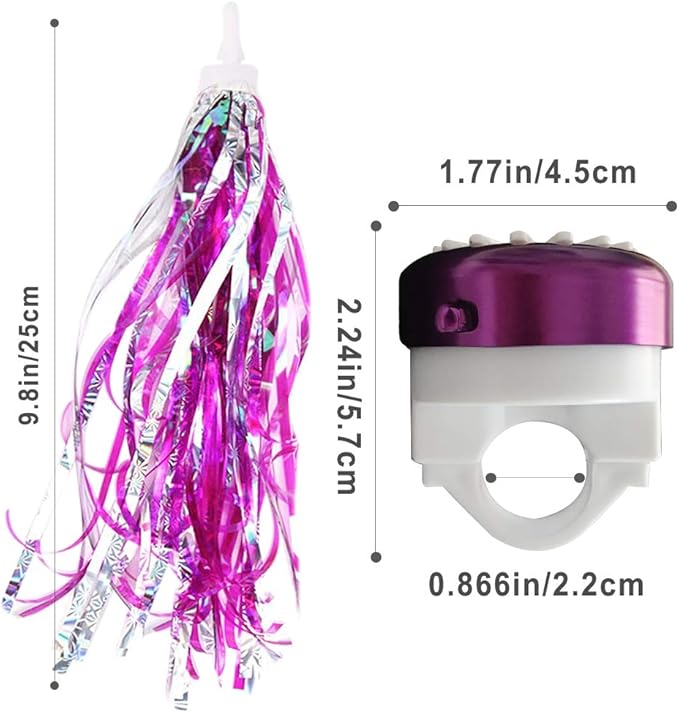 Kids Bike Bell and Streamers for Girls - 1 Pack Flower Bicycle Bell with 2 Pack Bike Streamers for Children's Bike Accessories