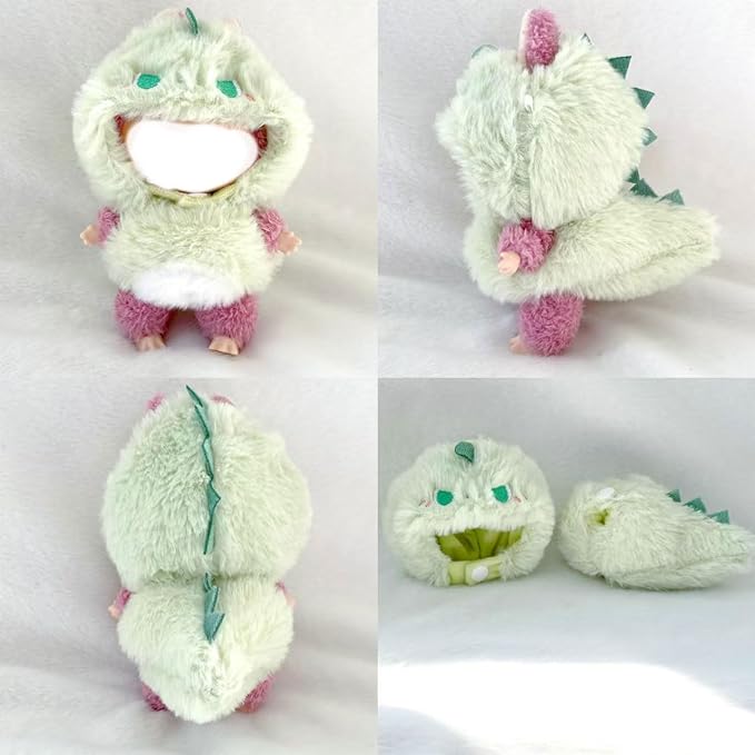 17cm Doll Rabbit Bunny Clothes, Autumn Spring Winter Thick Warm Suit, Super Funny Cute Cosplay Cos Costume Bee Shark Shrimp Dinosaur Suit Outfit for Dress Up -Green Dinosaur