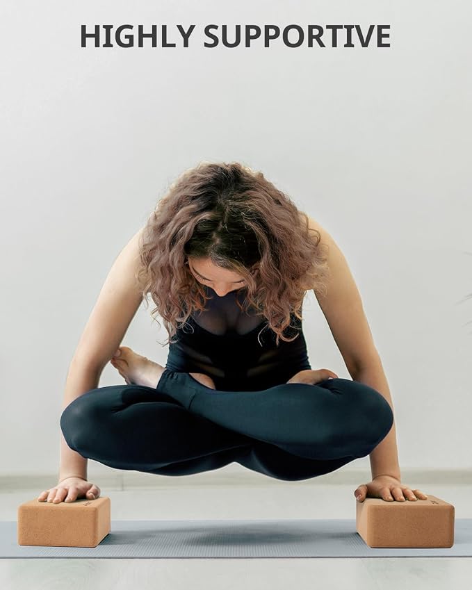 Trideer Cork Yoga Blocks, 2 Pack Yoga Blocks Natural Cork, High Density Yoga Block with Non Slip Surface, Eco-Friendly Yoga Accessories for Women, Ideal for Yoga, Pilates, Stretching