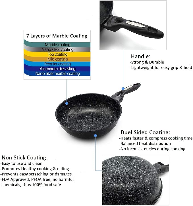 Marble Coated Cast Aluminum Non Stick Frying Wok (26cm / 10 Inch)