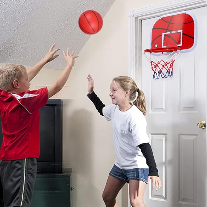 Indoor Basketball Hoop Set for Kids Adults, Mini Over The Door Hoop Set with 4 Balls for Dormitory Home Office, Upgarde Wall Mount Basketball Goal Sport Game for Boys Teen