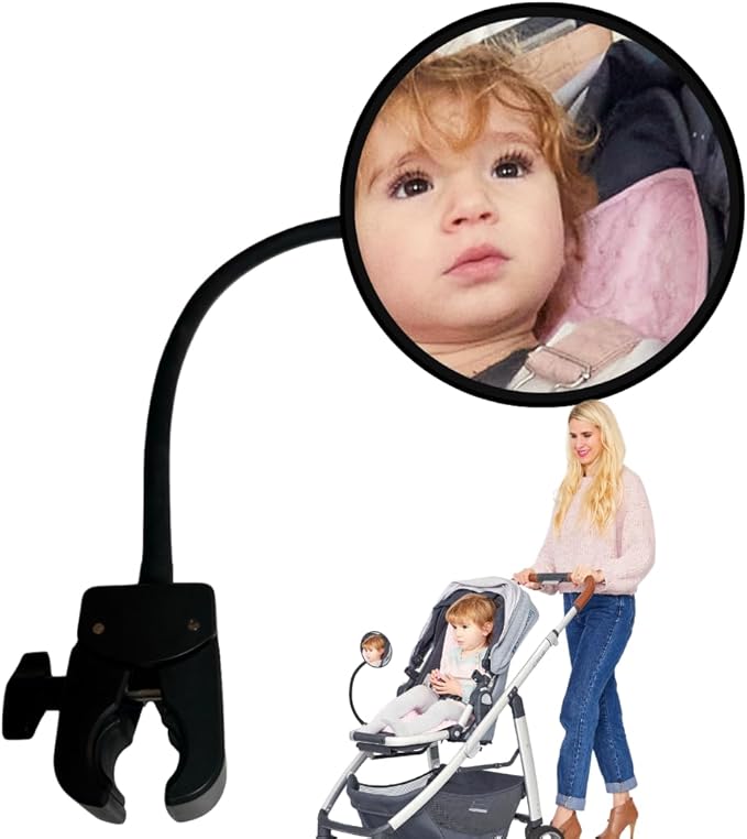 Original Stroller Mirror- See Baby's Face on Walks. Rear View Mirror for Prams and Strollers. Easy Connection. Universal Stroller Accessory for Safety and Connection.
