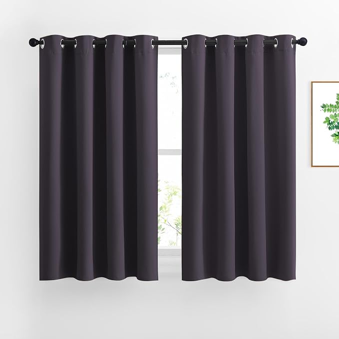 NICETOWN Bedroom Blackout Curtains and Drapes - Window Treatment Thermal Insulated Solid Grommet Blackout Draperies for Bedroom (Set of 2 Panels, 52 by 54 Inch, Greyish Purple)