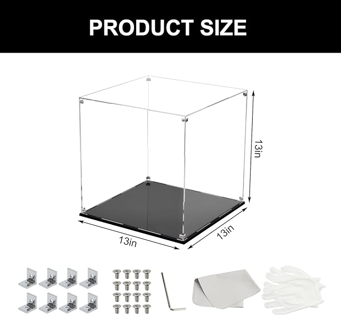 13 Inch Clear Self Assembly Acrylic Display Case, Clear Cube Counter Tops Box Dustproof Protection Showcase, Display Box Storage Holder for Figurine Large Collectibles Basketball Memorabilia