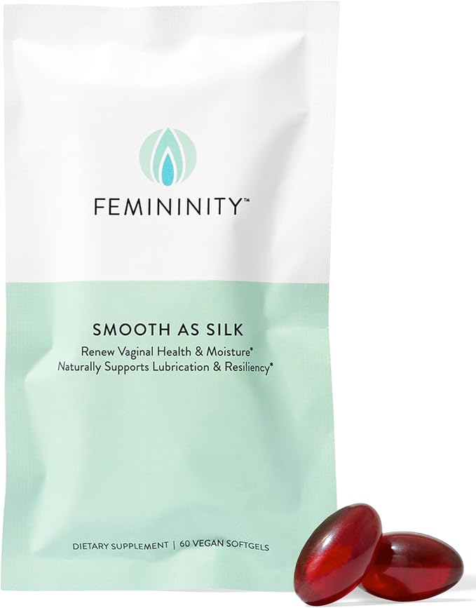 Femininity Smooth as Silk Softgels for Vaginal Dryness 30-Day Refill | Sea buckthorn oil with 365mg Omega 7 plus Omega 3. Supports natural moisture.