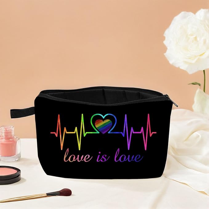 Inspirational Rainbow ECG Bag Love is Love Makeup Bag for Her Teen Valentines Heart Cosmetic Bags Rainbow Love Travel Zipper Pouches Travel Pouch Gift for Her Organizer Toiletry Bag
