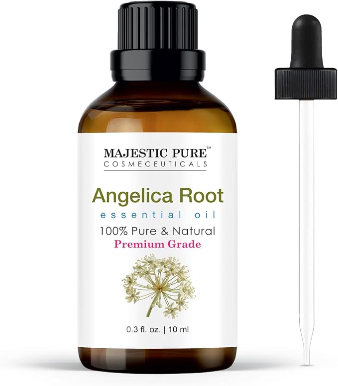 Majestic Pure Essential Oil with Glass Dropper - 100% Pure and Natural - Essential Oils for Diffuser, Aromatherapy, Soap and Candle Making, Angelica Root Essential Oil, Angelica Root Oil, 0.3 Fl Oz