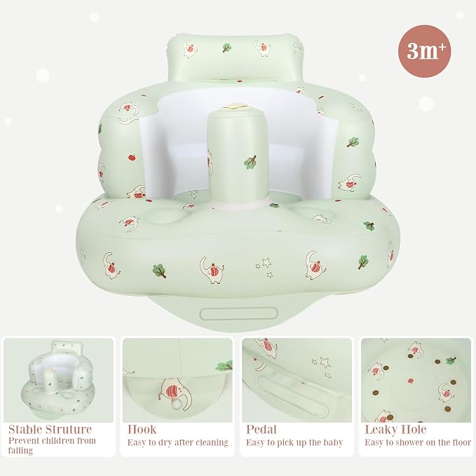 AirSwim Inflatable Baby Seat, Inflatable Baby Chair for Babies 3 Months and Up, Summer Blow Up Chair with Built in Air Pump, Infant Floor Seats for Learning to Sit, Palying, Camping, Elephant