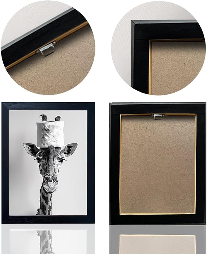 Funny Animal Bathroom Wall Art Giraffe with a Toilet Paper Roll on Head Painting Black and White Bathroom Pictures Wall Decor Framed Humor Canvas Print Artwork