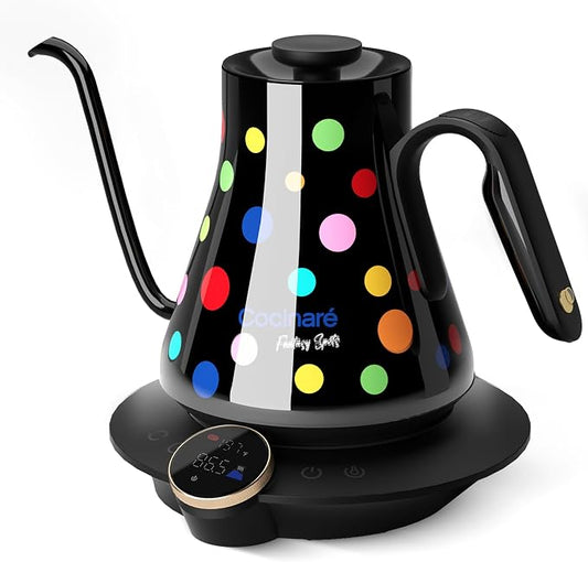 Cocinare Artisan Collection Gooseneck Electric Kettle, ±0.5℉ Precise Temperature Control for Pour-Over Coffee & Tea, Quick Heating 1500W, Stainless Steel Interior, 0.9L (Confetti)