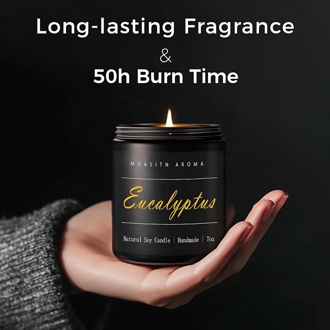 MOASITN Eucalyptus Natraul Soy Candle| Mint,Eucalyptus,Basil Heavenly Scented Candel for Home Aromatheraphy| Handmade,Long Lasting,Clean Burn| Women,Men Gift for Relaxing,Housewarming,Birthday|7oz