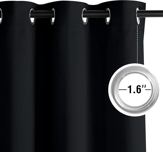 NICETOWN 95 Inch Blackout Curtains, Grommet 2 Panels Thermal Insulated Black Room Darkening Drapes, Extra Long Window Curtains for Bedroom Living Room