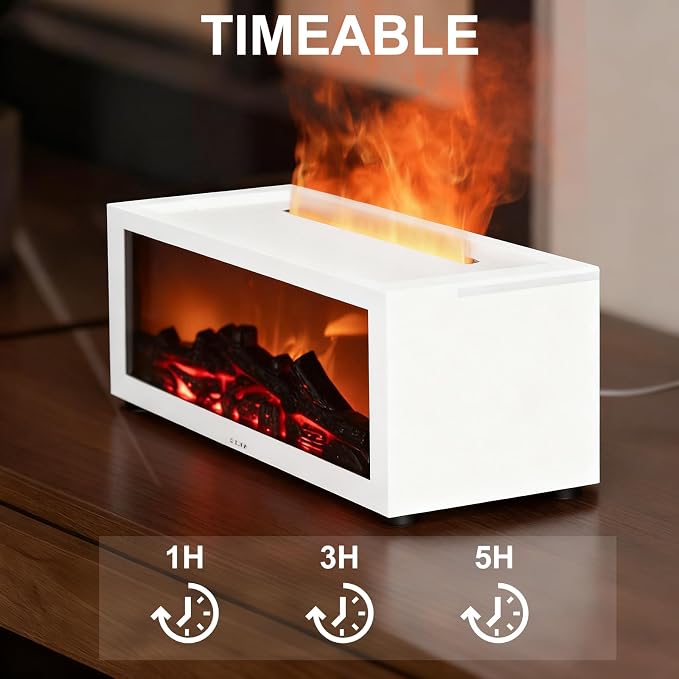Flame Essential Oil Diffuser, 150ml Aromatherapy Humidifier with Realistic Fire Light, Ultra-Quiet Ultrasonic Cool Mist Maker, Remote, 7-Color LED, Auto-Off for Home, Bedroom, Office