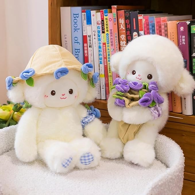 Baby Sheep Bouquet, 11.8IN Rose Baby Sheep Bouqet Plush Toy with Removable Hat Turn into a Bouquet, Hand-Flower Cute Sheeps Stuffed Lamb Plush Toy for Home Bedroom Decor, Holiday Birthday Gifts(#B)
