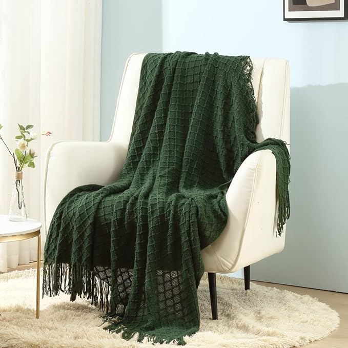 CREVENT Knitted Decorative Throw Blanket for Couch Sofa Chair Bed，Soft Warm Cozy Light Weight for Spring Summer (50''X60'' Forest Green Christmas Green)