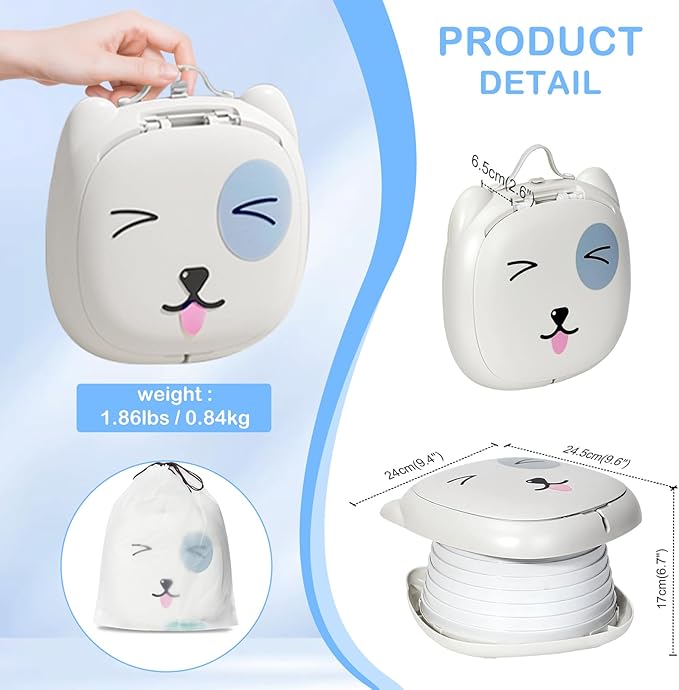 Travel Potty for Toddlers, Portable Potty Chair with 1 Roll Premium Waste Bags - Kids Toilet for Car, Camping, Indoor Outdoor - Easy Clean Training Seat (White-Gray) by Yszawmx