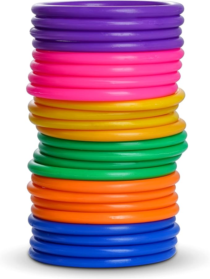 Topbuti 24 Pcs Multicolor Plastic Toss Rings Ring Toss Game Carnival Rings for Speed and Agility Practice Games, Garden Backyard Outdoor Games, Bridal Shower Game, Game Booth （3.1 Inch）