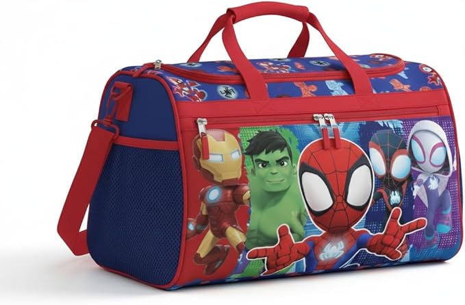 Marvel Spidey and Friends Kids Duffle Bag 16.5" – Travel & Sports Bag with Zipper Pocket, Mesh Sides & Strap