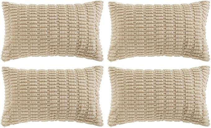 Fancy Homi 4 Packs Decorative Throw Pillow Covers for Living Room Couch Bed, Modern Farmhouse Boho Home Décor Accent Cushion Case, 24" x 12", Tan
