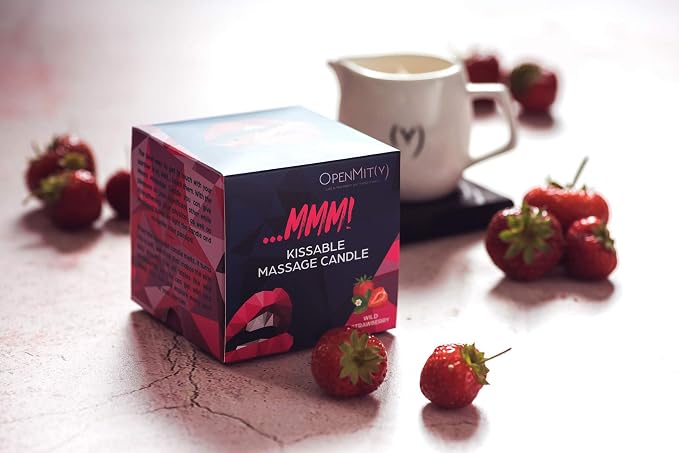 Kissable Massage Oil Candle – Sensual and Romantic Melt Massage Candles for Pleasant and Relaxing Massages (Wild Strawberry)