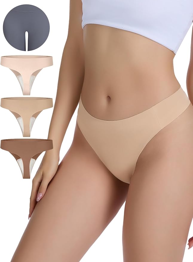Camel Toe Thongs for Women 6 Pack Seamless No Show Concealer Thongs Invisible Cameltoe Proof Workout Underwear