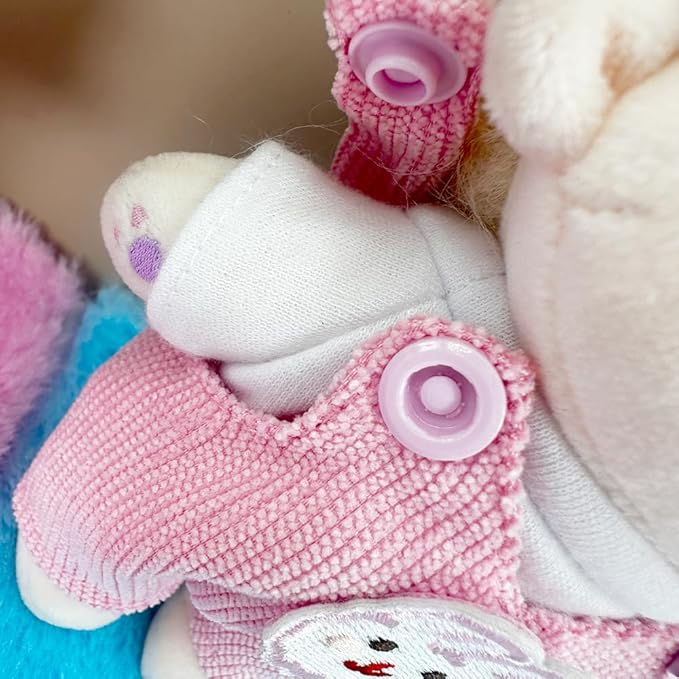 niannyyhouse 17cm Doll Clothes Hat White T-Shirt Animal Print Overalls 15cm Plush Doll Dressup (Pink-2)