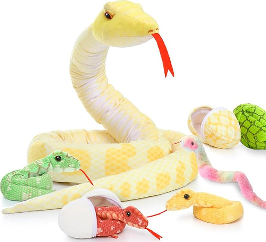 MaoGoLan 8Pcs Big Snake Stuffed Animals Bulk 118'' Yellow Snake Plush Giant Boa Constrictor Toys for Kids Party Favors Halloween Prank Props Christmas Birthday Gifts