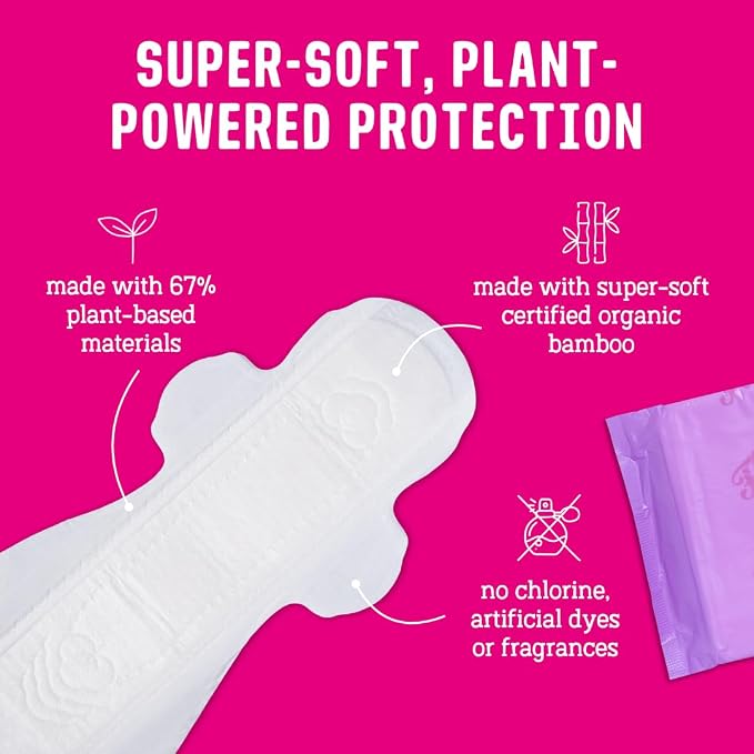 Flo Ultra Long Night Menstrual Pads, 40 Count - Heavy Flow Absorbency, 3D Leak Barrier, Bamboo Rayon, Plant-Based, Vegan, Cruelty-Free