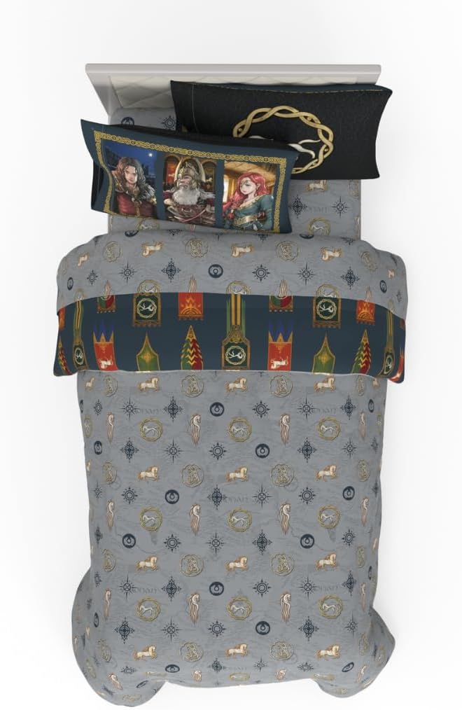The Lord of the Rings: The War of the Rohirrim 5 Piece Super Soft Cozy Reversible Comforter and Sheet Set with Sham, Twin, (Officially Licensed Product) By Franco