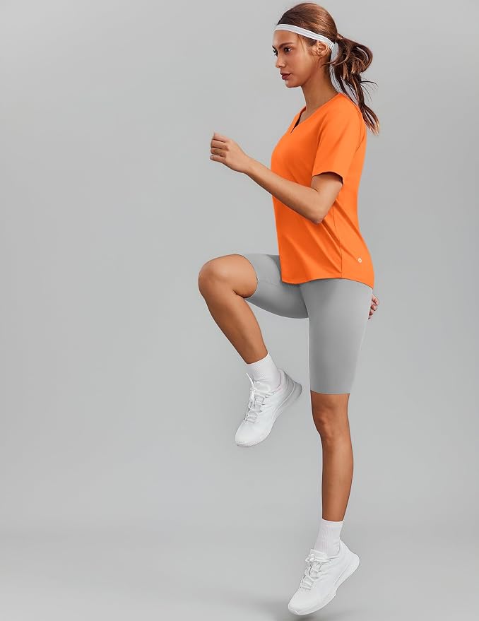 PINSPARK Soft Workout Tops for Women Short Sleeve V Neck Moisture Wicking UPF 50+ Sun Protection Quick Dry Gym Shirts