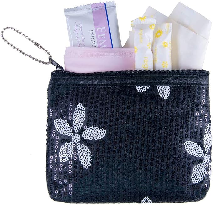 Period Starter Kit - Fashionable and Organic Menstrual Period Survival Kit - When Aunt Flo Makes a Surprise Visit! (Your First Choice to-Go!) (Black)