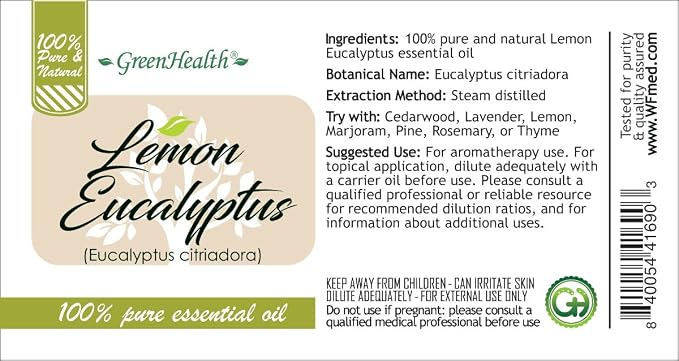 GreenHealth Lemon Eucalyptus Essential Oil – 8 fl oz (237 ml) Aluminum Bottle w/Plug Cap – 100% Pure, Natural Aromatherapy Oil for Diffusers, Candles, DIY & Home Refreshing