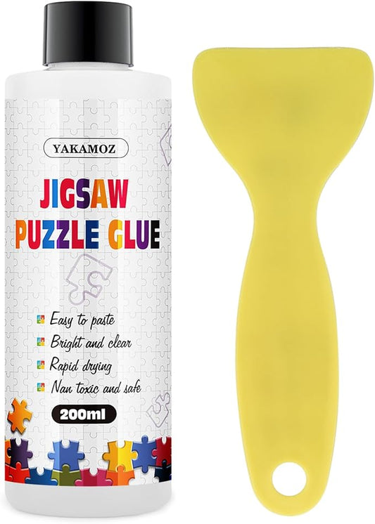 YAKAMOZ Clear Jigsaw Puzzle Glue with Precision Applicator – Non-Toxic, Quick Dry & Water-Soluble for Puzzles up to 5000 Pieces (200ML)