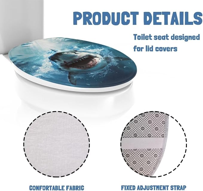 Ocean Toilet Cover Seat Shark Oblong Toilet Seat Cover Fuzzy Toilet Seat Cover Soft Toilet Seat Cover Bathroom Decoration