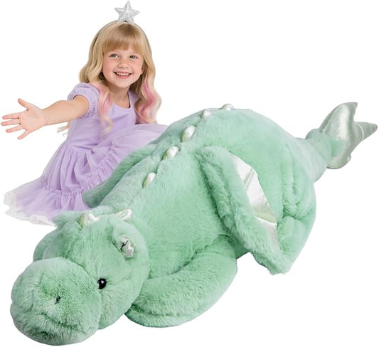 ARELUX Giant 52in 3Lb Big Green Dragon Large Stuffed Animals Cute Plush Toy Fuzzy Jumbo Dinosaur Pillow Plushies with Wings Cuddly Soft Green Pterosaur Plushie for Friends Family Member