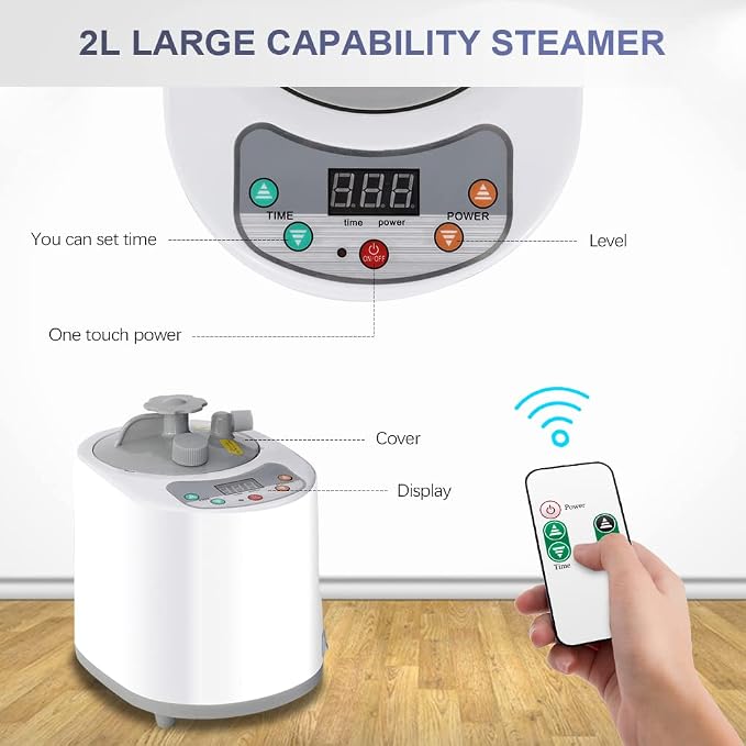 Smartmak Portable Sauna Kit, one Person Full Body at Home Spa Hat Tent, Include 2L Steamer with Remote Control for Detox US Plug- Black