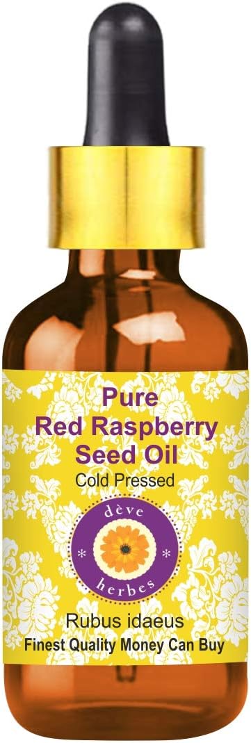 dève herbes Pure Red Raspberry Seed Oil (Rubus idaeus) with Glass Dropper Cold Pressed Oil for Skin - 50ml (1.69 oz)