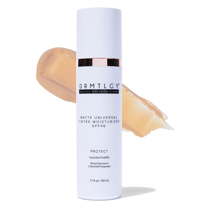 DRMTLGY Matte Universal Tinted Moisturizer SPF 46 – Anti-Aging Tinted Face Sunscreen & Lightweight Makeup with Broad Spectrum UV Protection – Hydrating Skin Care & Face Moisturizer – 1.7 oz